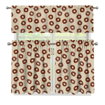 Chocolate Donuts Pattern Print 3 Piece Kitchen Curtains