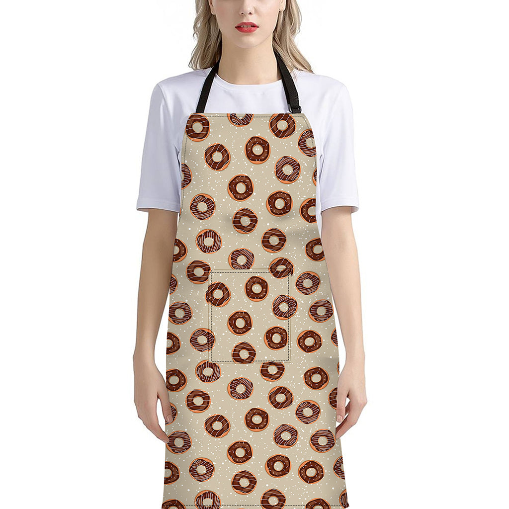 Chocolate Donuts Pattern Print Bib Apron With Pocket
