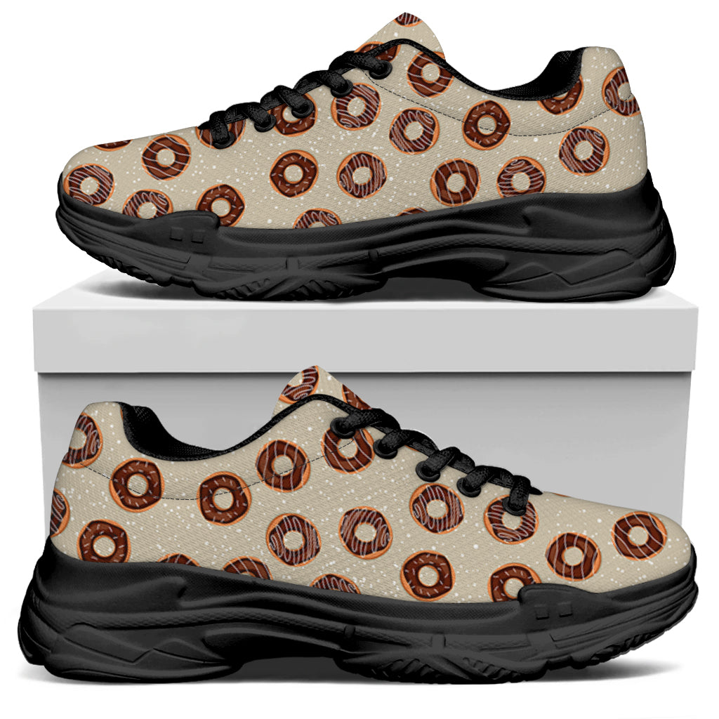Chocolate Donuts Pattern Print Black Chunky Shoes