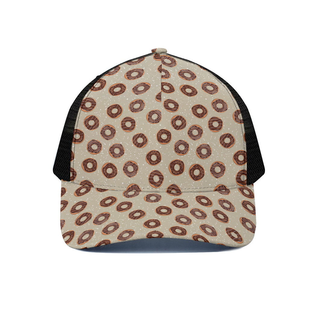 Chocolate Donuts Pattern Print Black Mesh Trucker Cap