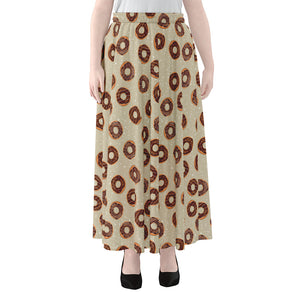 Chocolate Donuts Pattern Print Chiffon Maxi Skirt