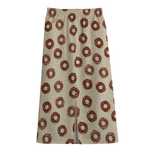 Chocolate Donuts Pattern Print Cotton Front Slit Maxi Skirt