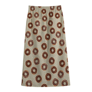 Chocolate Donuts Pattern Print Cotton Front Slit Maxi Skirt