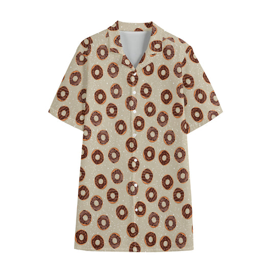 Chocolate Donuts Pattern Print Cotton Hawaiian Shirt
