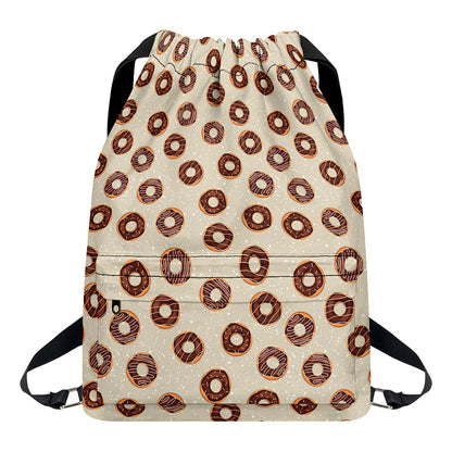 Chocolate Donuts Pattern Print Drawstring Backpack
