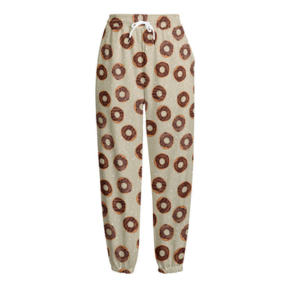 Chocolate Donuts Pattern Print Fleece Lined Knit Pants