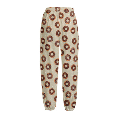 Chocolate Donuts Pattern Print Fleece Lined Knit Pants