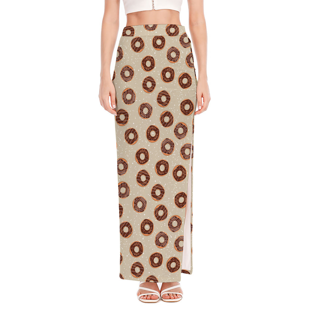 Chocolate Donuts Pattern Print High Slit Maxi Skirt