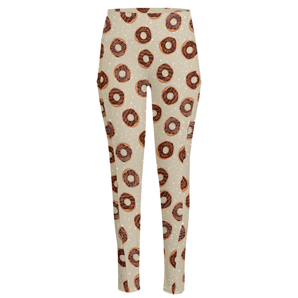 Chocolate Donuts Pattern Print High-Waisted Pocket Leggings