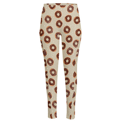 Chocolate Donuts Pattern Print High-Waisted Pocket Leggings