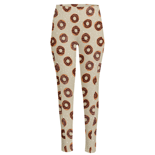 Chocolate Donuts Pattern Print High-Waisted Pocket Leggings
