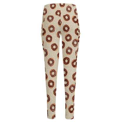 Chocolate Donuts Pattern Print High-Waisted Pocket Leggings