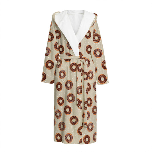 Chocolate Donuts Pattern Print Hooded Bathrobe