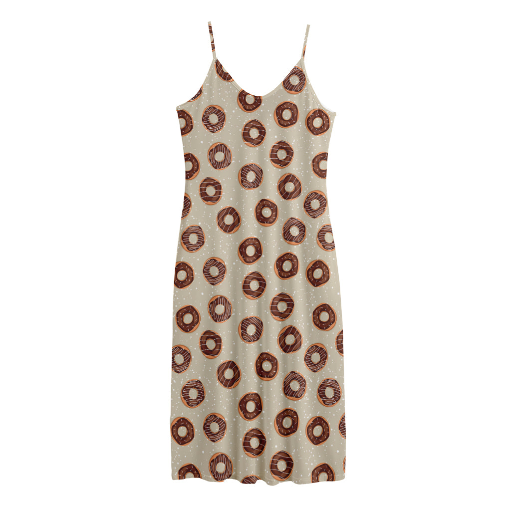 Chocolate Donuts Pattern Print Jersey Midi Cami Dress