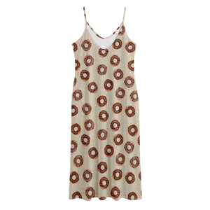 Chocolate Donuts Pattern Print Jersey Midi Cami Dress