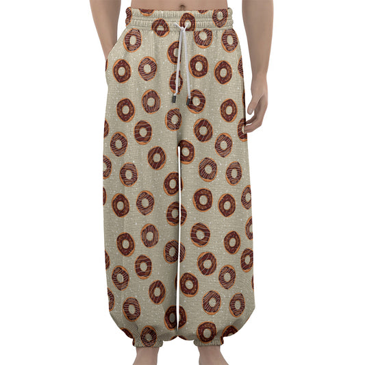 Chocolate Donuts Pattern Print Lantern Pants