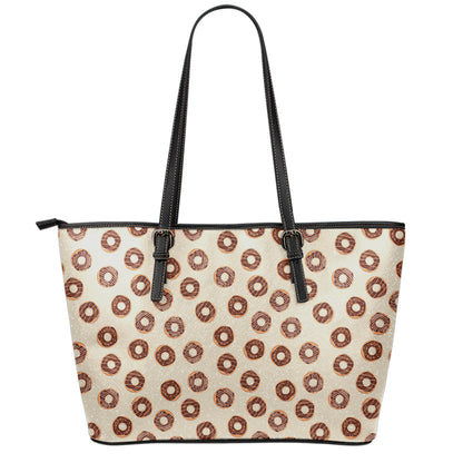 Chocolate Donuts Pattern Print Leather Tote Bag