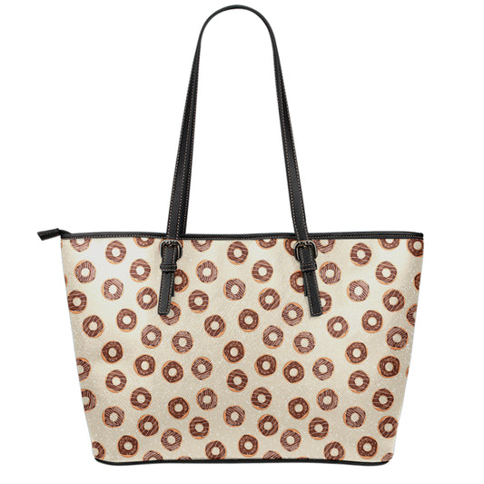 Chocolate Donuts Pattern Print Leather Tote Bag
