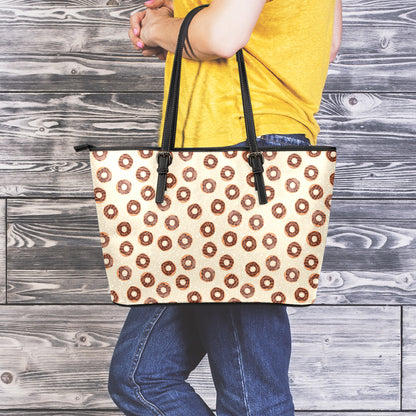 Chocolate Donuts Pattern Print Leather Tote Bag