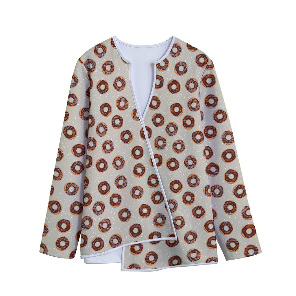 Chocolate Donuts Pattern Print Long Sleeve Short Coat