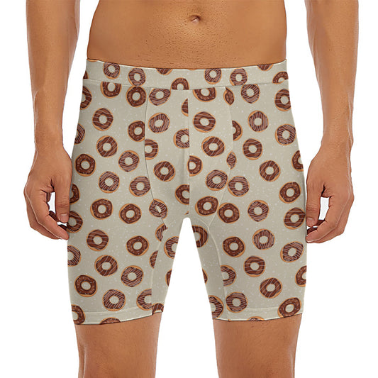 Chocolate Donuts Pattern Print Men's Long Boxer Briefs