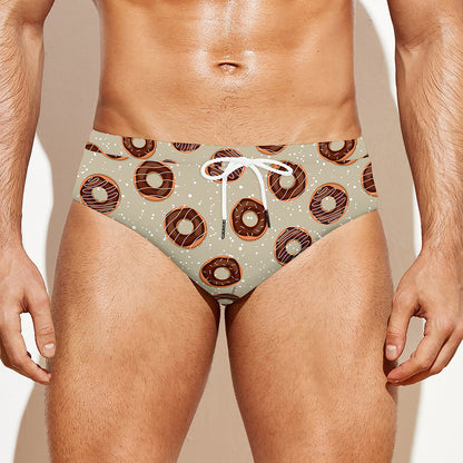 Chocolate Donuts Pattern Print Men's Swim Briefs