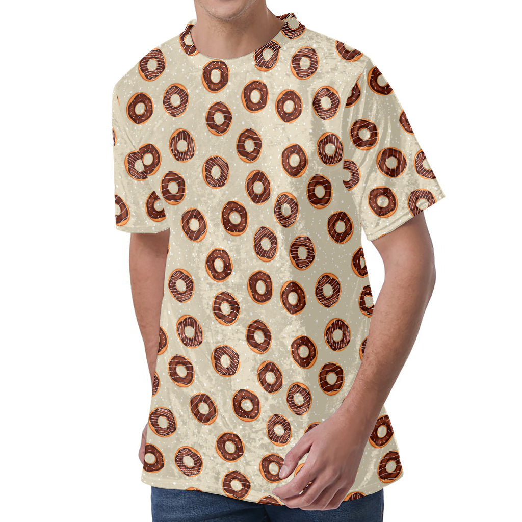 Chocolate Donuts Pattern Print Men's Velvet T-Shirt