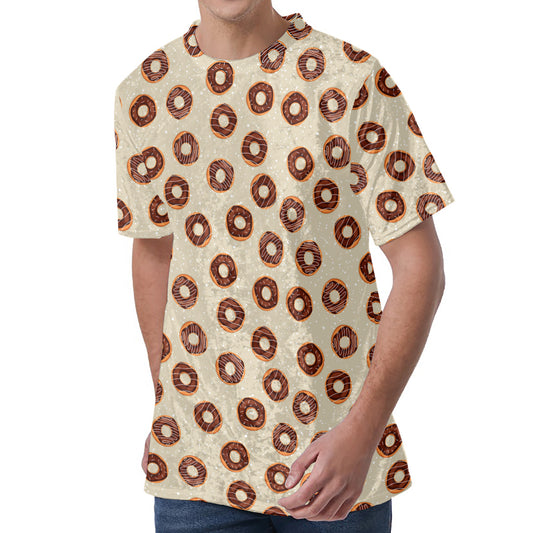 Chocolate Donuts Pattern Print Men's Velvet T-Shirt