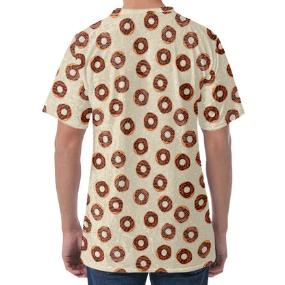 Chocolate Donuts Pattern Print Men's Velvet T-Shirt