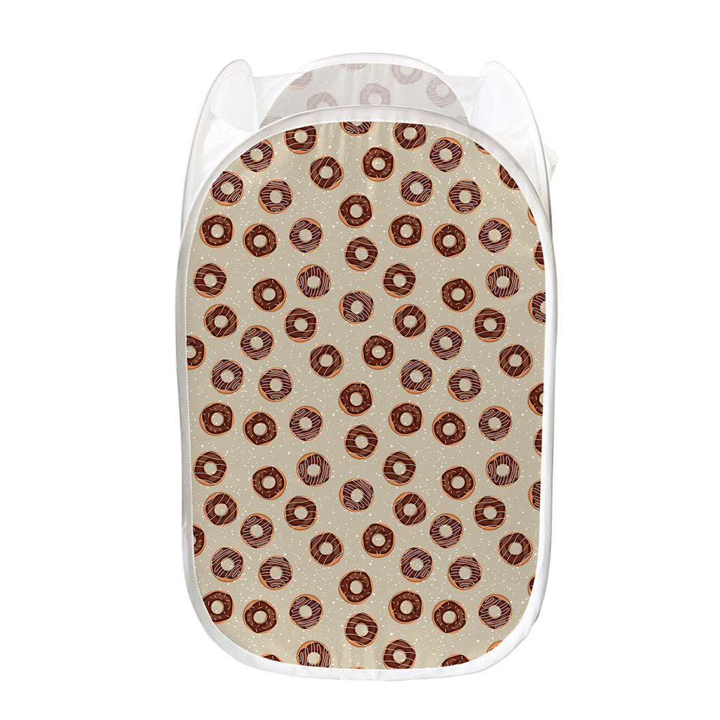 Chocolate Donuts Pattern Print Mesh Laundry Hamper