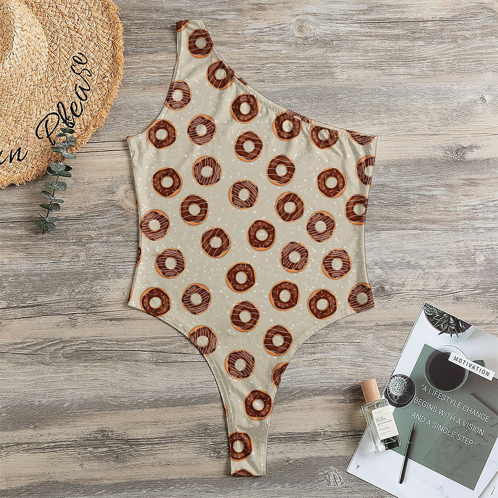 Chocolate Donuts Pattern Print One Shoulder Bodysuit
