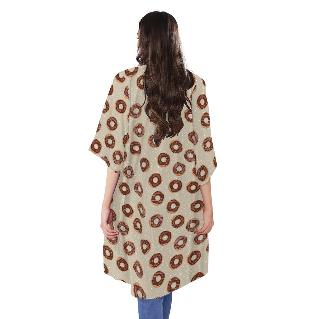 Chocolate Donuts Pattern Print Open Front Beach Cover Up