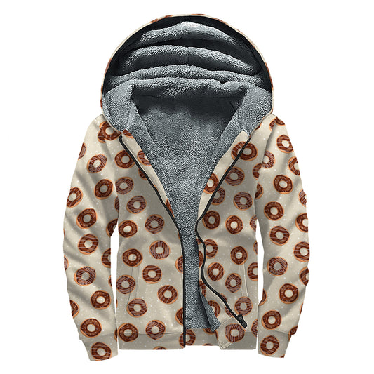 Chocolate Donuts Pattern Print Sherpa Lined Zip Up Hoodie