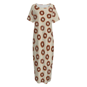 Chocolate Donuts Pattern Print Short Sleeve Long Nightdress