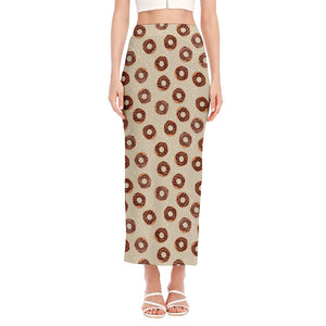 Chocolate Donuts Pattern Print Side Slit Maxi Skirt