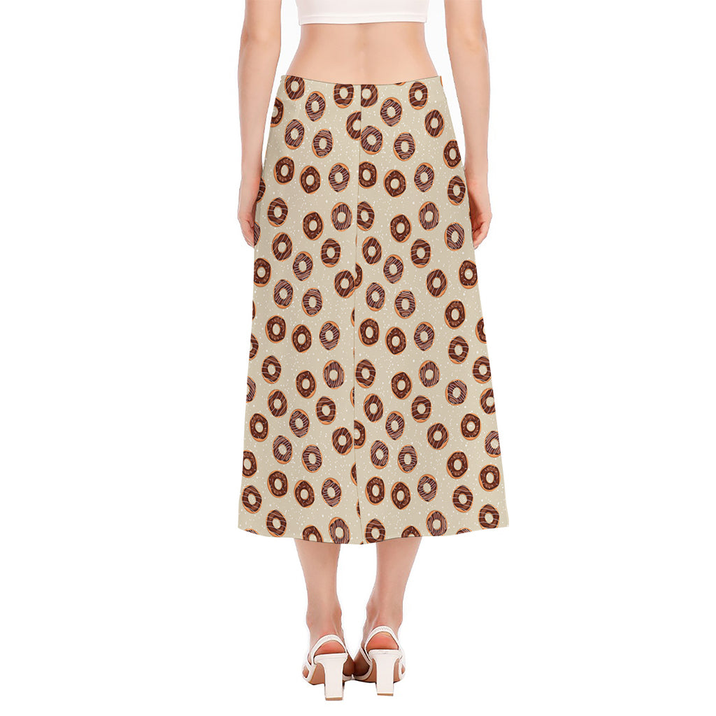 Chocolate Donuts Pattern Print Side Slit Midi Skirt