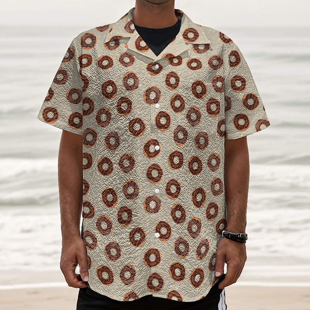 Chocolate Donuts Pattern Print Textured Short Sleeve Shirt