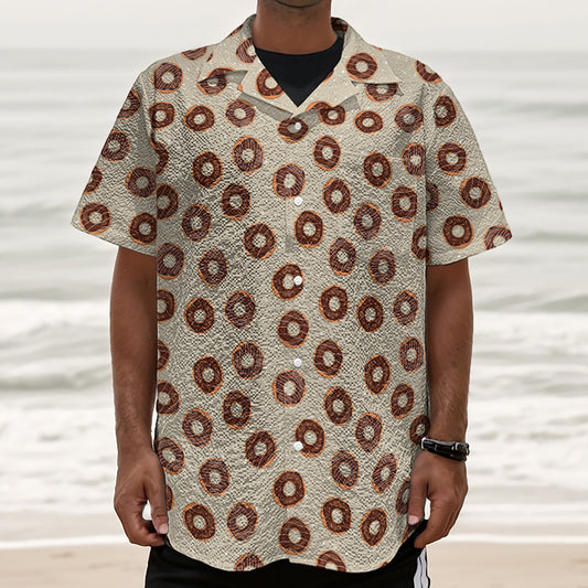 Chocolate Donuts Pattern Print Textured Short Sleeve Shirt