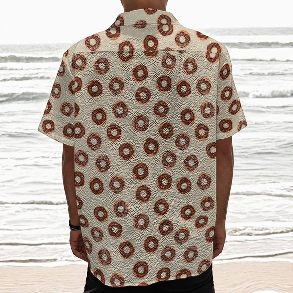 Chocolate Donuts Pattern Print Textured Short Sleeve Shirt