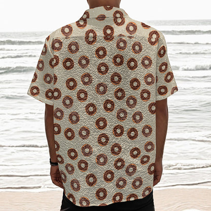 Chocolate Donuts Pattern Print Textured Short Sleeve Shirt