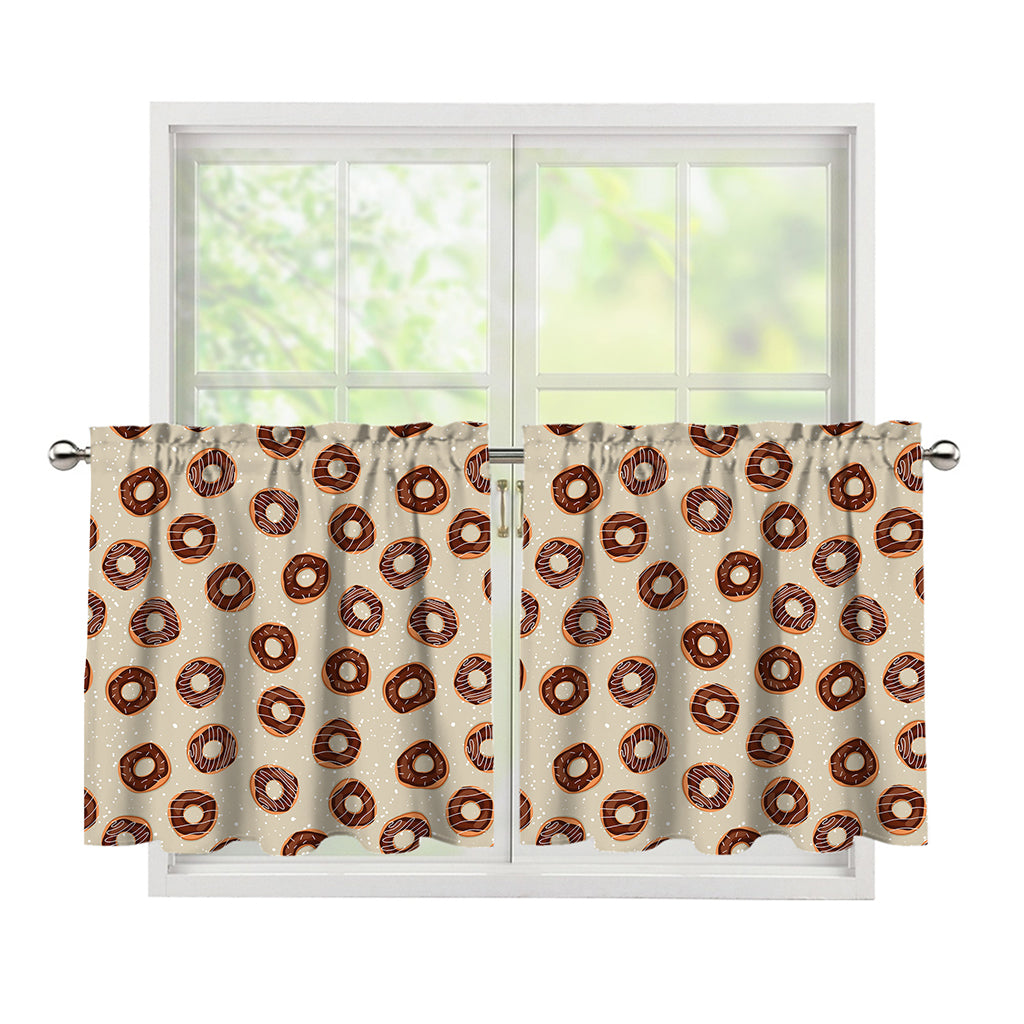 Chocolate Donuts Pattern Print Tier Curtains