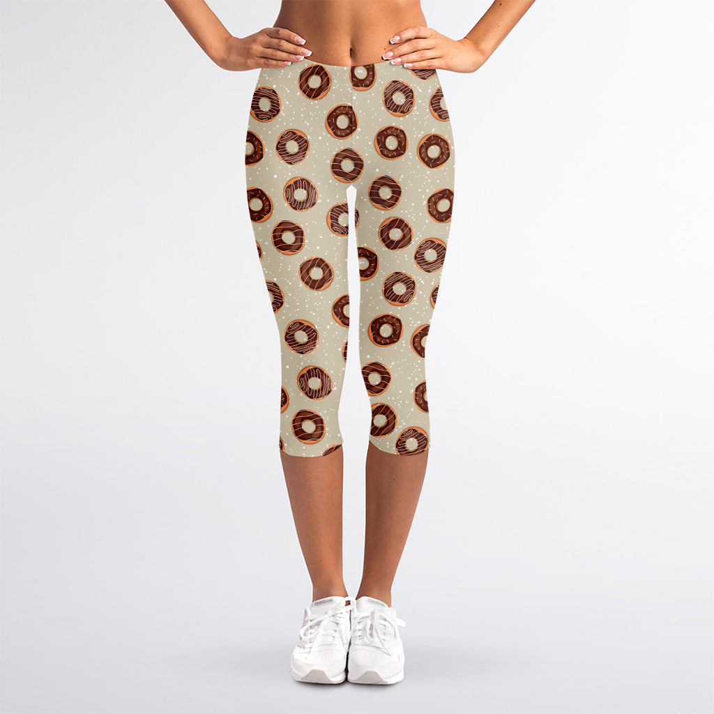 Chocolate Donuts Pattern Print Women's Capri Leggings