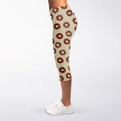 Chocolate Donuts Pattern Print Women's Capri Leggings