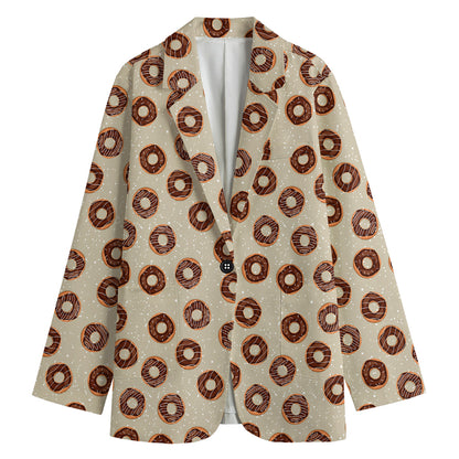 Chocolate Donuts Pattern Print Women's Cotton Blazer