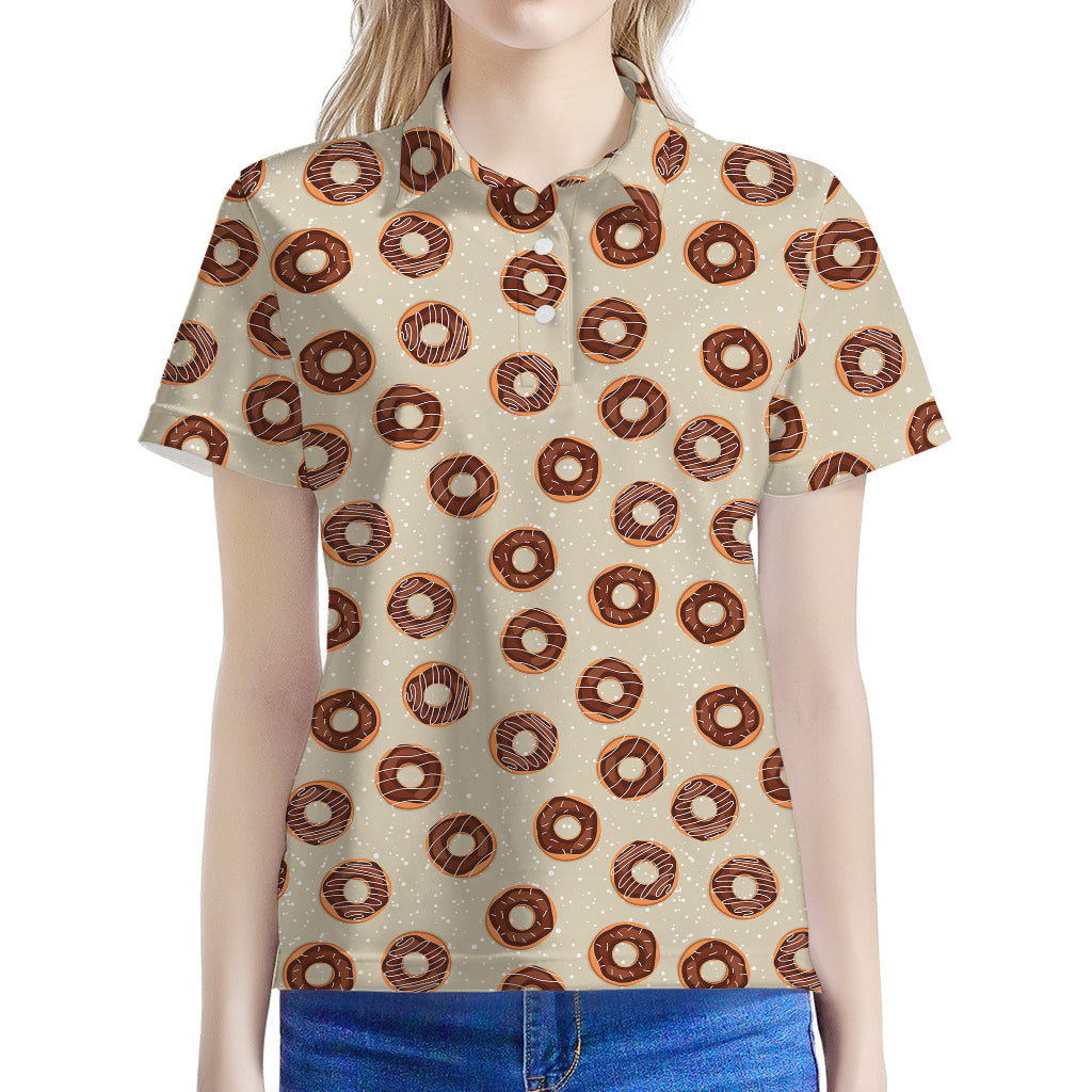 Chocolate Donuts Pattern Print Women's Polo Shirt