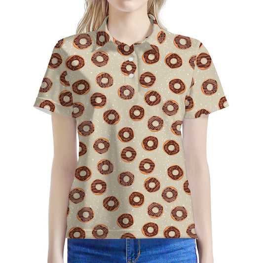 Chocolate Donuts Pattern Print Women's Polo Shirt