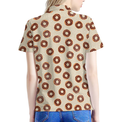 Chocolate Donuts Pattern Print Women's Polo Shirt