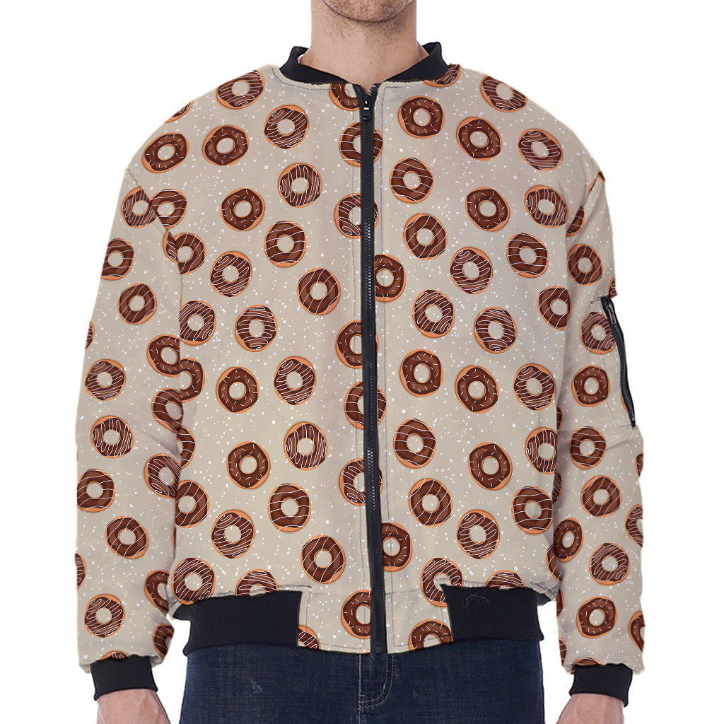 Chocolate Donuts Pattern Print Zip Sleeve Bomber Jacket