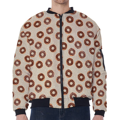 Chocolate Donuts Pattern Print Zip Sleeve Bomber Jacket