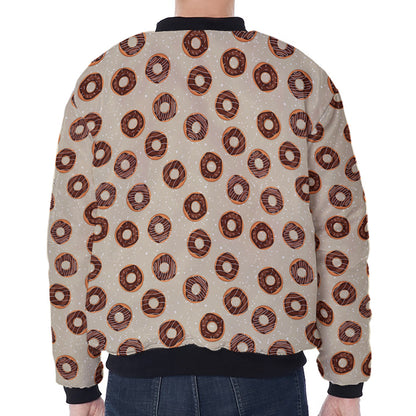 Chocolate Donuts Pattern Print Zip Sleeve Bomber Jacket